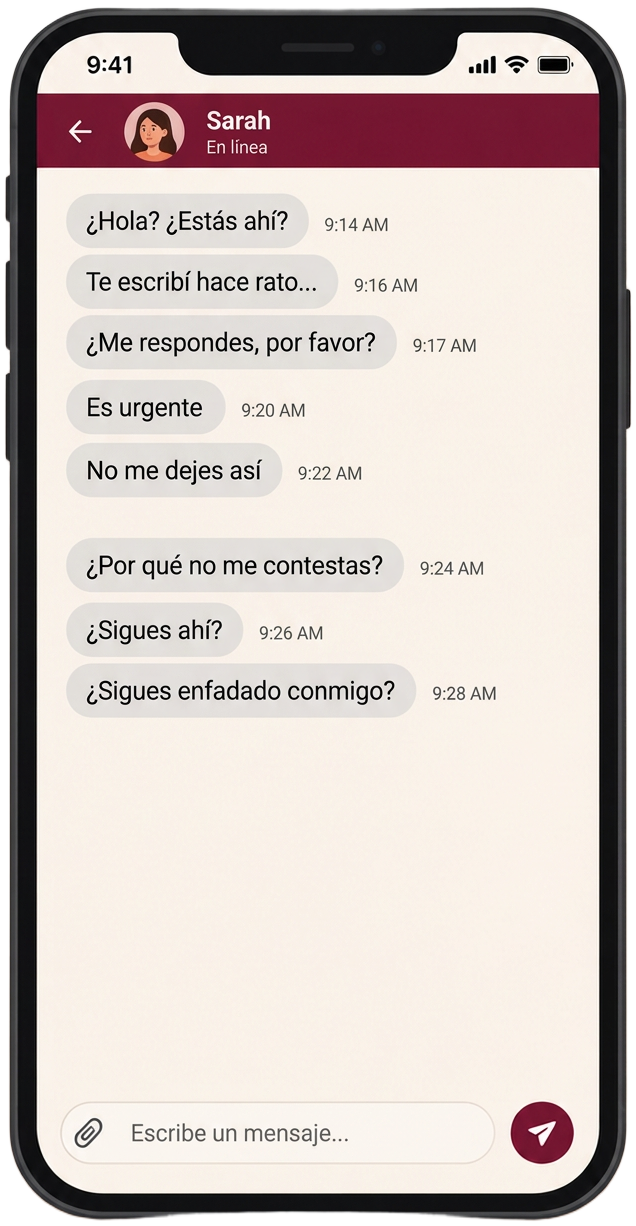 Móvil con un chat lleno de mensajes sin leer y sin responder
